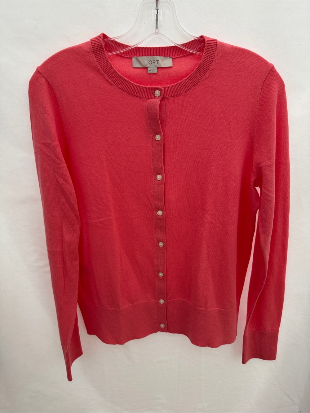 LOFT Women's Coral Crewneck Button Cardigan Size M.